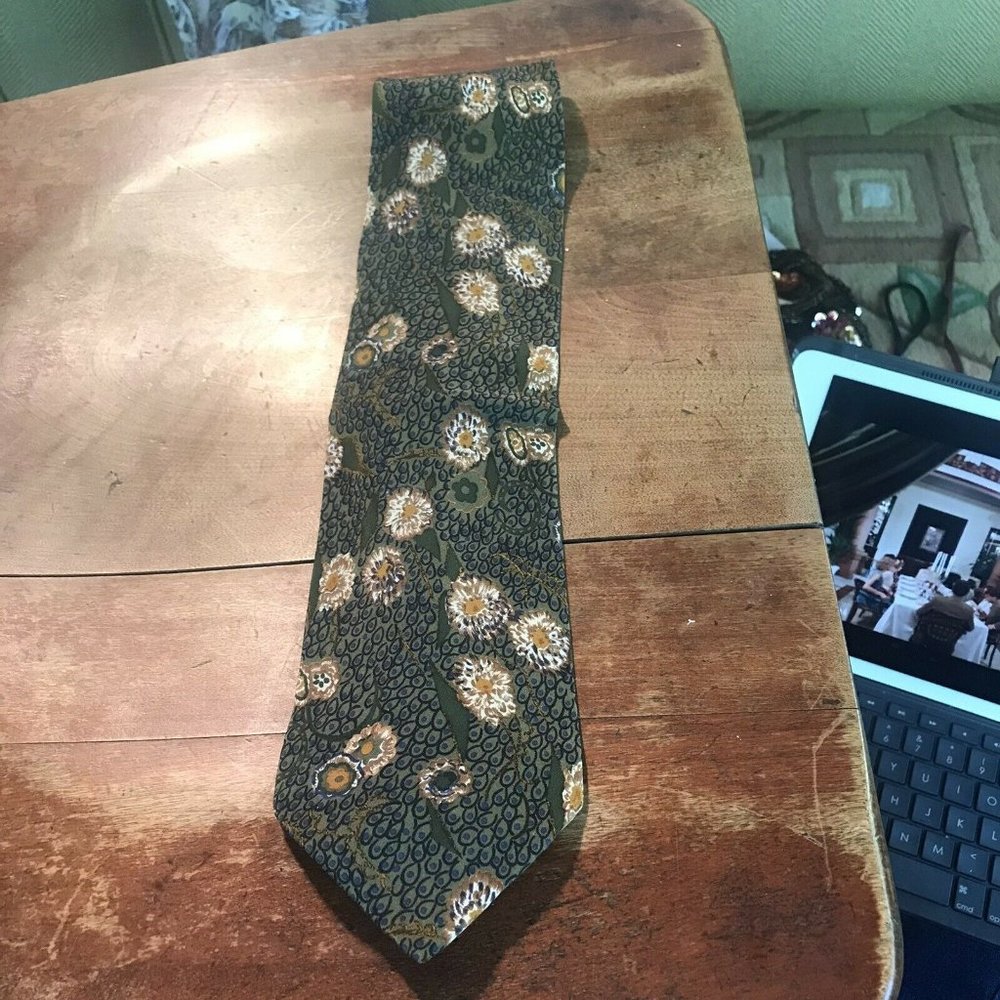 Valentino Mens Tie Silk Italy Cravatte Gray Black Mustard Yellow Abstract Flower